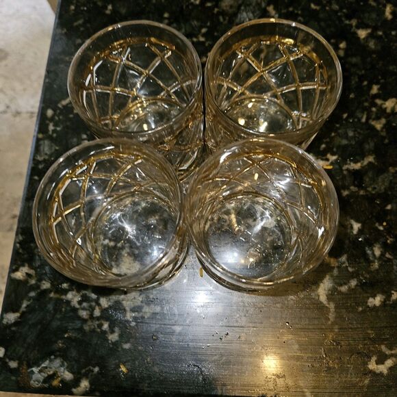 4 Altuzarra 18K Gold Lattice Low Ball Cocktail Glasses Hollywood Regency VTG - Picture 2 of 7